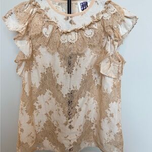 Anna Sui Cream and Tan Lace Blouse